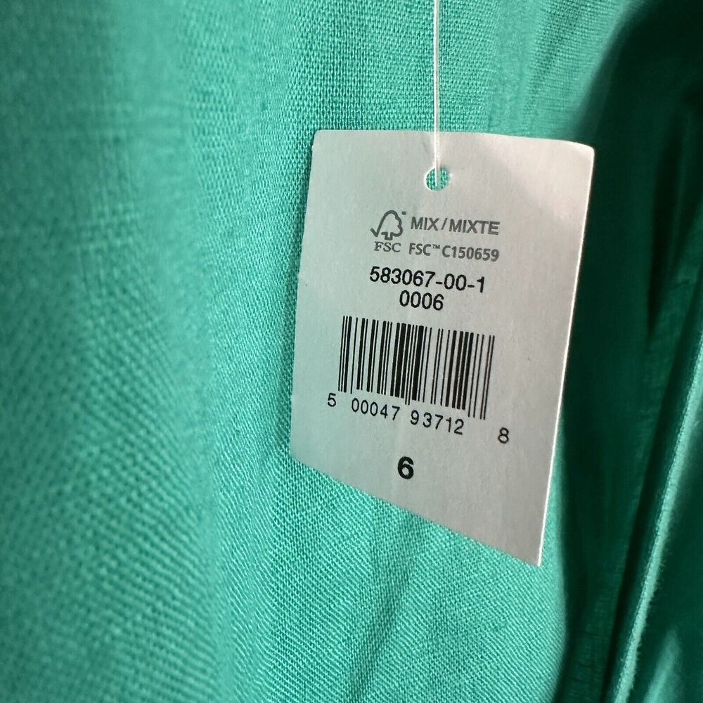 Gap Womens Size 6 Turquoise Linen Cotton Wrap Midi Dress Short Sleeve New - Picture 3 of 10